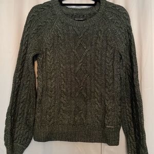 Green Abercrombie cable knit sweater.